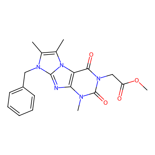 Methyl 2-(6-benzyl-4,7,8-trimethyl-1,3-dioxopurino[7,8-a]imidazol-2-yl)acetate structure