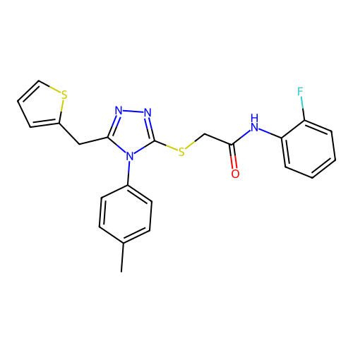 N-(2-fluorophenyl)-2-{[4-(4-methylphenyl)-5-(thiophen-2-ylmethyl)-4H-1,2,4-triazol-3-yl]sulfanyl}acetamide structure