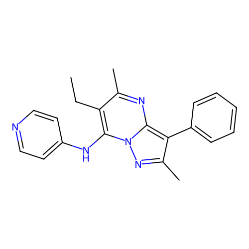 6-ethyl-2,5-dimethyl-3-phenyl-N-(pyridin-4-yl)pyrazolo[1,5-a]pyrimidin-7-amine structure
