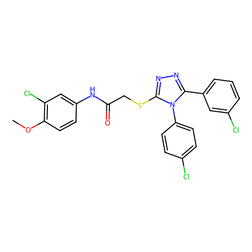 N-(3-chloro-4-methoxyphenyl)-2-{[5-(3-chlorophenyl)-4-(4-chlorophenyl)-4H-1,2,4-triazol-3-yl]sulfanyl}acetamide structure