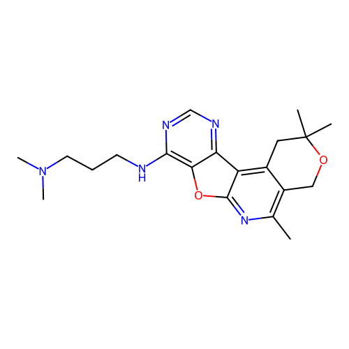 N,N-dimethyl-N'-(2,2,5-trimethyl-1,4-dihydro-2H-pyrano[4'',3'':4',5']pyrido[3',2':4,5]furo[3,2-d]pyrimidin-8-yl)propane-1,3-diamine structure