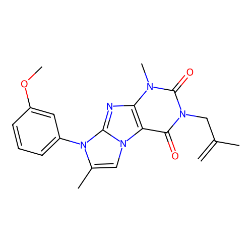 8-(3-methoxyphenyl)-1,7-dimethyl-3-(2-methylprop-2-enyl)-1,3,5-trihydro-4-imid azolino[1,2-h]purine-2,4-dione structure