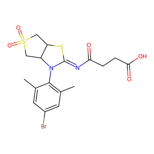 4-{[(2Z)-3-(4-bromo-2,6-dimethylphenyl)-5,5-dioxidotetrahydrothieno[3,4-d][1,3]thiazol-2(3H)-ylidene]amino}-4-oxobutanoic acid structure