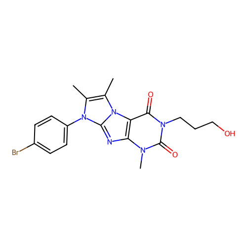 8-(4-bromophenyl)-3-(3-hydroxypropyl)-1,6,7-trimethyl-1H-imidazo[2,1-f]purine-2,4(3H,8H)-dione structure