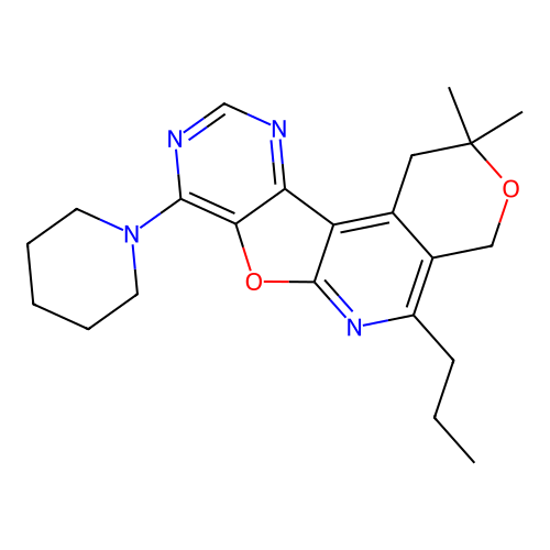 2,2-dimethyl-8-(piperidin-1-yl)-5-propyl-1,4-dihydro-2H-pyrano[4'',3'':4',5']pyrido[3',2':4,5]furo[3,2-d]pyrimidine structure