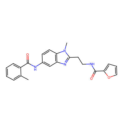N-(2-(1-methyl-5-(2-methylbenzamido)-1H-benzo[d]imidazol-2-yl)ethyl)furan-2-carboxamide structure
