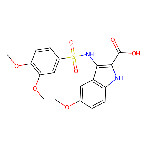 3-{[(3,4-dimethoxyphenyl)sulfonyl]amino}-5-methoxy-1H-indole-2-carboxylic acid structure