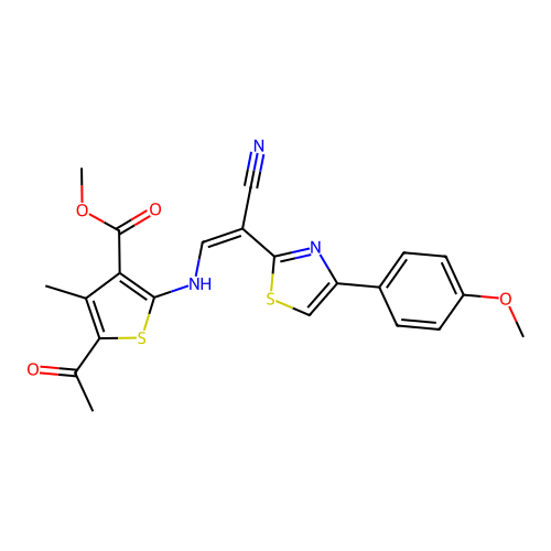 (Z)-methyl 5-acetyl-2-((2-cyano-2-(4-(4-methoxyphenyl)thiazol-2-yl)vinyl)amino)-4-methylthiophene-3-carboxylate structure