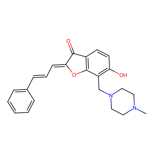 2-cinnamylidene-6-hydroxy-7-[(4-methylpiperazin-1-yl)methyl]benzofuran-3-one structure