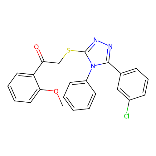 2-[[5-(3-chlorophenyl)-4-phenyl-1,2,4-triazol-3-yl]sulfanyl]-1-(2-methoxyphenyl)ethanone structure