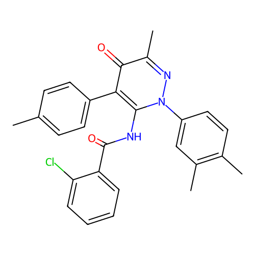 2-chloro-N-(2-(3,4-dimethylphenyl)-6-methyl-5-oxo-4-(p-tolyl)-2,5-dihydropyridazin-3-yl)benzamide structure