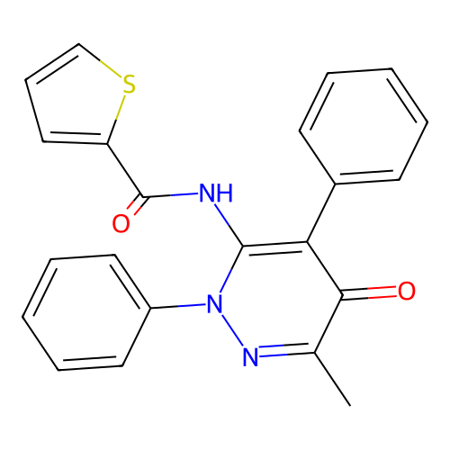 N-(6-methyl-5-oxo-2,4-diphenyl-2,5-dihydropyridazin-3-yl)thiophene-2-carboxamide structure