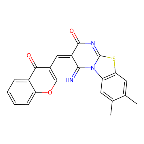 (3E)-4-imino-7,8-dimethyl-3-[(4-oxo-4H-chromen-3-yl)methylidene]-3,4-dihydro-2H-pyrimido[2,1-b][1,3]benzothiazol-2-one structure