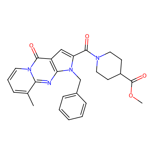 1-(1-Benzyl-9-methyl-4-oxo-1,4-dihydro-pyrido[1,2-a]pyrrolo[2,3-d]pyrimidine-2-carbonyl)-piperidine-4- carboxylic acid methyl ester structure