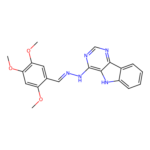 4-[(2E)-2-(2,4,5-trimethoxybenzylidene)hydrazinyl]-5H-pyrimido[5,4-b]indole structure