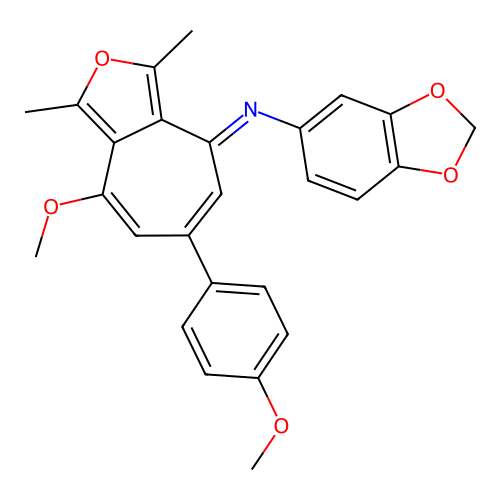 (4E)-N-(2H-1,3-Benzodioxol-5-yl)-8-methoxy-6-(4-methoxyphenyl)-1,3-dimethyl-4H-cyclohepta[c]furan-4-imine structure