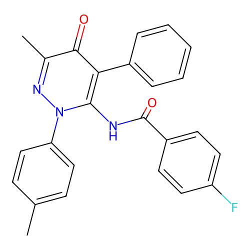 4-fluoro-N-(6-methyl-5-oxo-4-phenyl-2-(p-tolyl)-2,5-dihydropyridazin-3-yl)benzamide structure