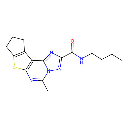 N-butyl-5-methyl-9,10-dihydro-8H-cyclopenta[4,5]thieno[3,2-e][1,2,4]triazolo[1,5-c]pyrimidine-2-carboxamide structure
