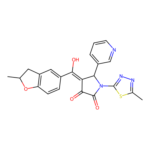 (4E)-4-[hydroxy(2-methyl-2,3-dihydro-1-benzofuran-5-yl)methylidene]-1-(5-methyl-1,3,4-thiadiazol-2-yl)-5-(pyridin-3-yl)pyrrolidine-2,3-dione structure