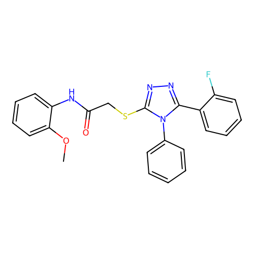 2-[[5-(2-fluorophenyl)-4-phenyl-1,2,4-triazol-3-yl]sulfanyl]-N-(2-methoxyphenyl)acetamide structure
