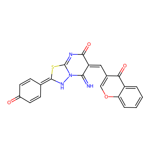 (E)-2-(4-hydroxyphenyl)-5-imino-6-((4-oxo-4H-chromen-3-yl)methylene)-5H-[1,3,4]thiadiazolo[3,2-a]pyrimidin-7(6H)-one structure