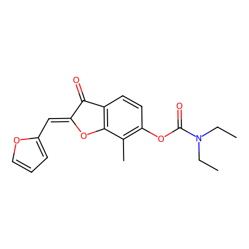 (Z)-2-(furan-2-ylmethylene)-7-methyl-3-oxo-2,3-dihydrobenzofuran-6-yl diethylcarbamate structure