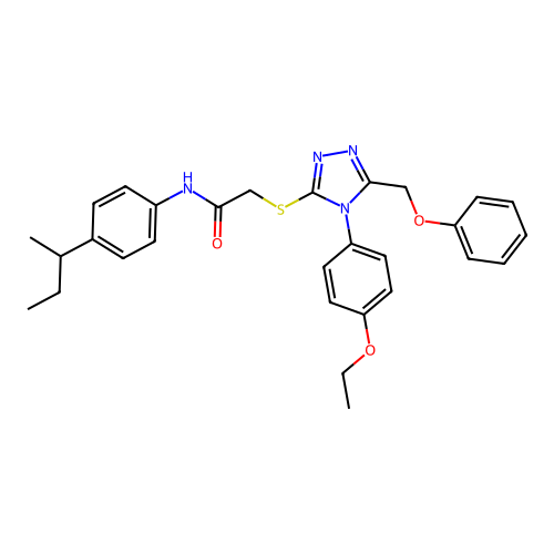 N-[4-(butan-2-yl)phenyl]-2-{[4-(4-ethoxyphenyl)-5-(phenoxymethyl)-4H-1,2,4-triazol-3-yl]sulfanyl}acetamide structure