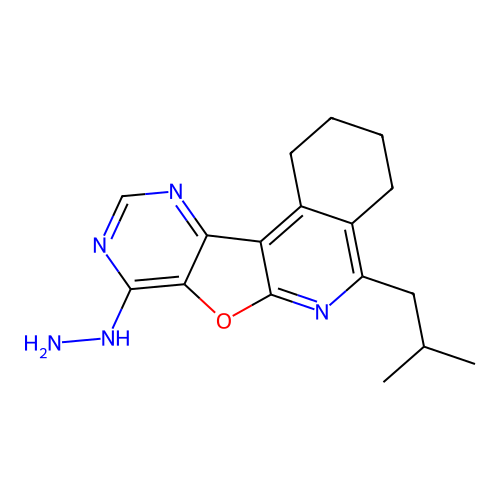 8-hydrazinyl-5-isobutyl-1,2,3,4-tetrahydropyrimido[4',5':4,5]furo[2,3-c]isoquinoline structure