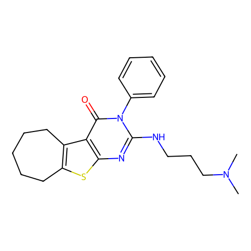 2-((3-(dimethylamino)propyl)amino)-3-phenyl-6,7,8,9-tetrahydro-3H-cyclohepta[4,5]thieno[2,3-d]pyrimidin-4(5H)-one structure