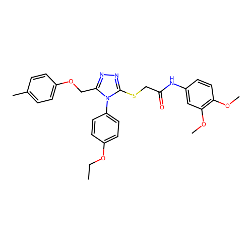 N-(3,4-dimethoxyphenyl)-2-((4-(4-ethoxyphenyl)-5-((p-tolyloxy)methyl)-4H-1,2,4-triazol-3-yl)thio)acetamide structure
