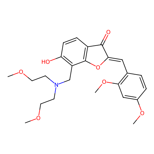 (2Z)-7-[[bis(2-methoxyethyl)amino]methyl]-2-[(2,4-dimethoxyphenyl)methylidene]-6-hydroxy-1-benzofuran-3-one structure