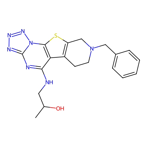 1-((8-benzyl-6,7,8,9-tetrahydropyrido[4',3':4,5]thieno[3,2-e]tetrazolo[1,5-a]pyrimidin-5-yl)amino)propan-2-ol structure