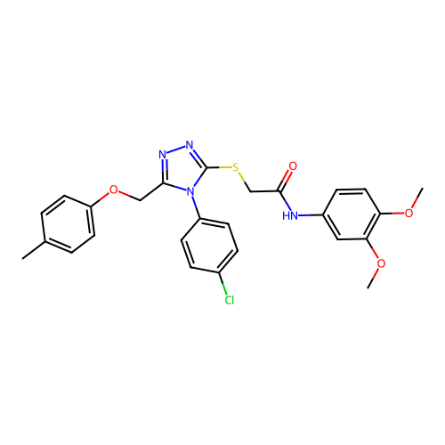 2-((4-(4-chlorophenyl)-5-((p-tolyloxy)methyl)-4H-1,2,4-triazol-3-yl)thio)-N-(3,4-dimethoxyphenyl)acetamide structure