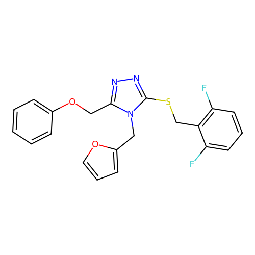 3-((2,6-difluorobenzyl)thio)-4-(furan-2-ylmethyl)-5-(phenoxymethyl)-4H-1,2,4-triazole structure