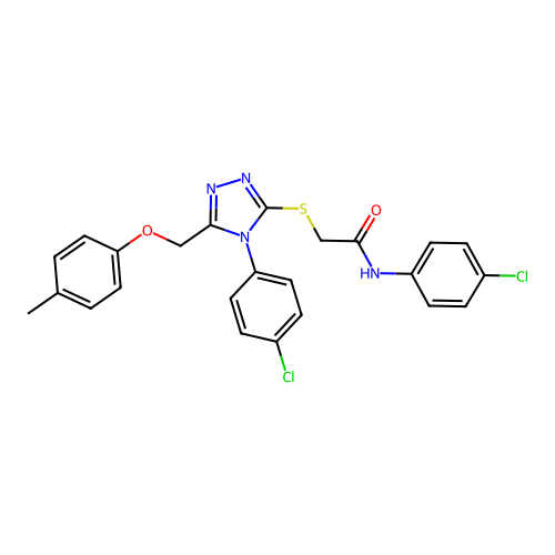 N-(4-chlorophenyl)-2-((4-(4-chlorophenyl)-5-((p-tolyloxy)methyl)-4H-1,2,4-triazol-3-yl)thio)acetamide structure