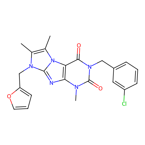 3-(3-chlorobenzyl)-8-(furan-2-ylmethyl)-1,6,7-trimethyl-1H-imidazo[2,1-f]purine-2,4(3H,8H)-dione structure