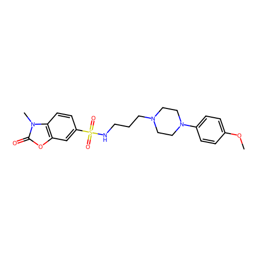N-{3-[4-(4-methoxyphenyl)piperazin-1-yl]propyl}-3-methyl-2-oxo-2,3-dihydro-1,3-benzoxazole-6-sulfonamide structure