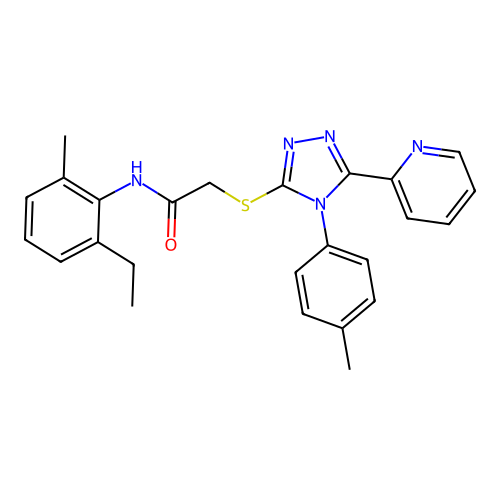 N-(2-ethyl-6-methylphenyl)-2-{[4-(4-methylphenyl)-5-(pyridin-2-yl)-4H-1,2,4-triazol-3-yl]sulfanyl}acetamide structure