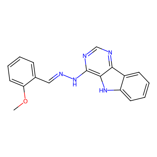 4-[(2E)-2-(2-methoxybenzylidene)hydrazinyl]-5H-pyrimido[5,4-b]indole structure