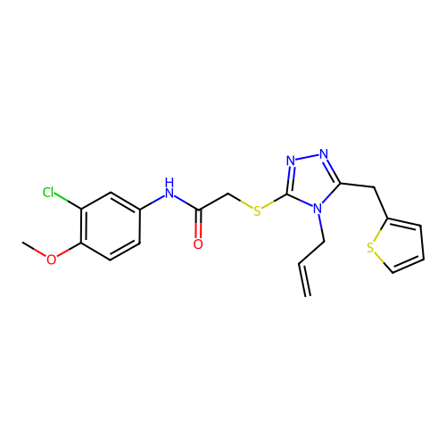 N-(3-chloro-4-methoxyphenyl)-2-{[4-(prop-2-en-1-yl)-5-(thiophen-2-ylmethyl)-4H-1,2,4-triazol-3-yl]sulfanyl}acetamide structure