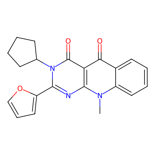 3-cyclopentyl-2-(furan-2-yl)-10-methylpyrimido[4,5-b]quinoline-4,5(3H,10H)-dione structure