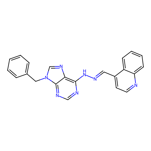 4-{(E)-[2-(9-benzyl-9H-purin-6-yl)hydrazinylidene]methyl}quinoline structure