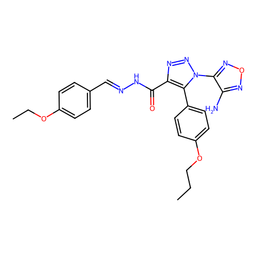 (E)-1-(4-amino-1,2,5-oxadiazol-3-yl)-N'-(4-ethoxybenzylidene)-5-(4-propoxyphenyl)-1H-1,2,3-triazole-4-carbohydrazide structure