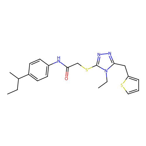 N-[4-(butan-2-yl)phenyl]-2-{[4-ethyl-5-(thiophen-2-ylmethyl)-4H-1,2,4-triazol-3-yl]sulfanyl}acetamide structure