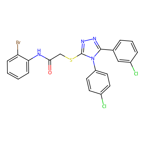 N-(2-bromophenyl)-2-[[5-(3-chlorophenyl)-4-(4-chlorophenyl)-1,2,4-triazol-3-yl]sulfanyl]acetamide structure