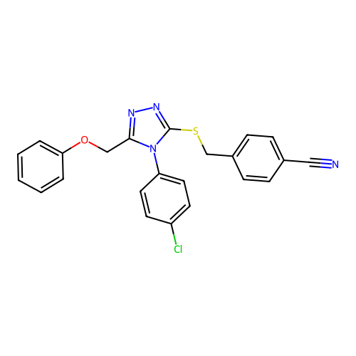 4-[[4-(4-chlorophenyl)-5-(phenoxymethyl)-1,2,4-triazol-3-yl]sulfanylmethyl]benzonitrile structure