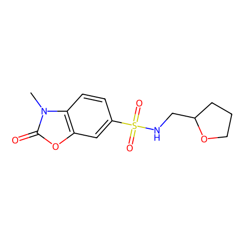 3-methyl-2-oxo-N-(oxolan-2-ylmethyl)-1,3-benzoxazole-6-sulfonamide structure