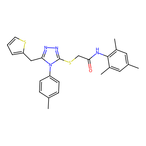 2-{[4-(4-methylphenyl)-5-(thiophen-2-ylmethyl)-4H-1,2,4-triazol-3-yl]sulfanyl}-N-(2,4,6-trimethylphenyl)acetamide structure