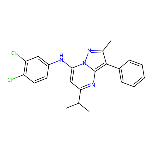 N-(3,4-dichlorophenyl)-2-methyl-3-phenyl-5-(propan-2-yl)pyrazolo[1,5-a]pyrimidin-7-amine structure