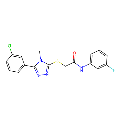2-{[5-(3-chlorophenyl)-4-methyl-4H-1,2,4-triazol-3-yl]sulfanyl}-N-(3-fluorophenyl)acetamide structure